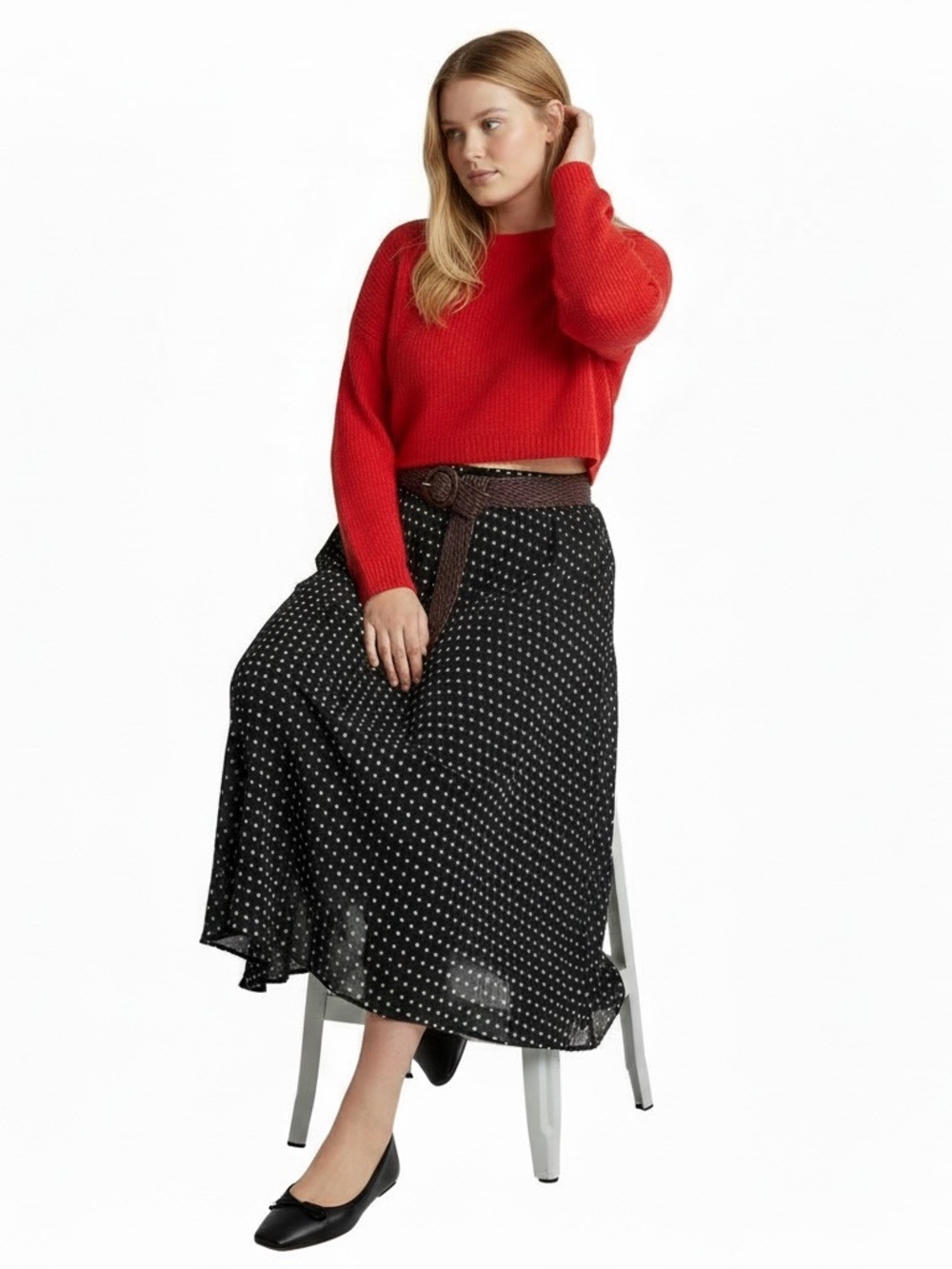 NY Collection Black Maxi Skirt with White Polka Dots size 1X